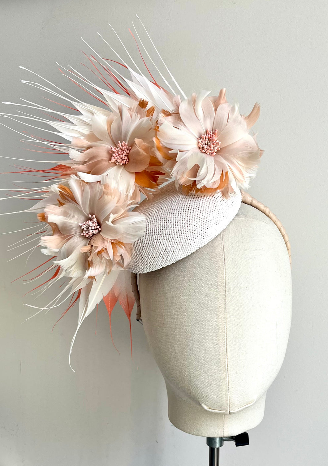 Shelli - Ivory & Coral Floral Fascinator