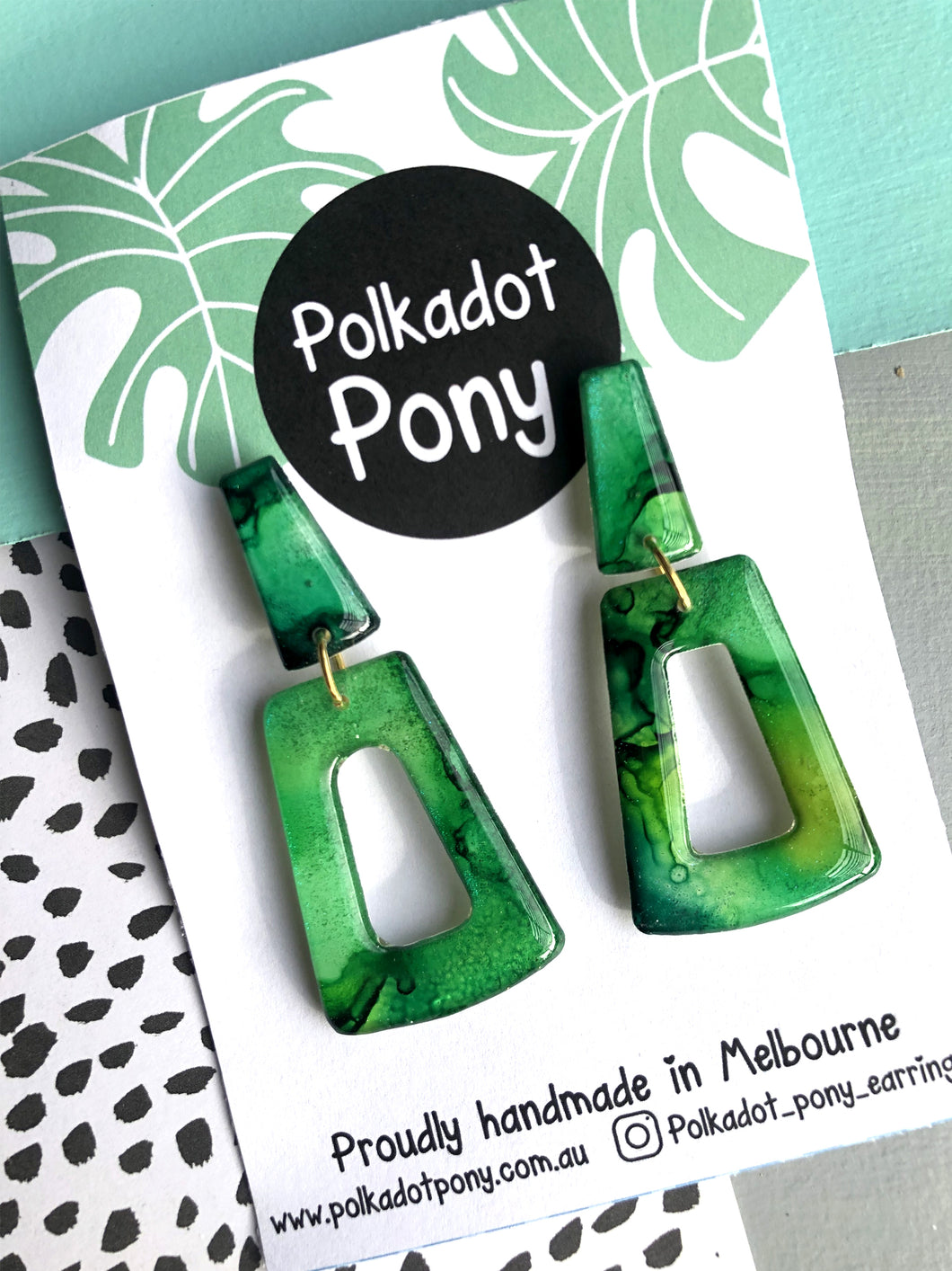 Green Marble Drop Earrings