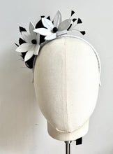 Kat - Black & White Leather and Feather Fascinator - MM844