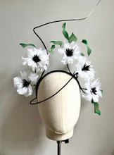 Mona - White, Black & Green Feather Flower Fascinator