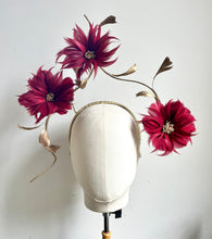 Celina - Burgundy Feather Flower Fascinator