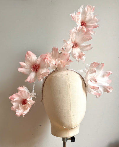 Pearce - Pink and White Feather Flower Fascinator