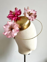 Peyton - Pink &  Gold Leather & Feather Fascinator