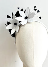Kat - Black & White Leather and Feather Fascinator - MM844