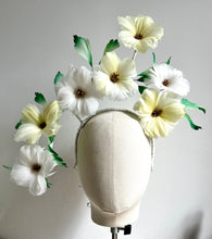 Caity - Lemon Yellow & White Floral Feather Fascinator