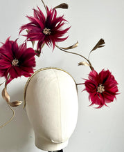 Celina - Burgundy Feather Flower Fascinator