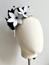 Kat - Black & White Leather and Feather Fascinator - MM844