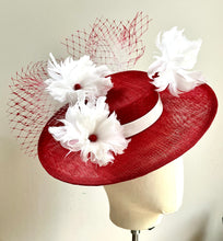 Izzie - Red & White Floral Boater Hat - MM1169
