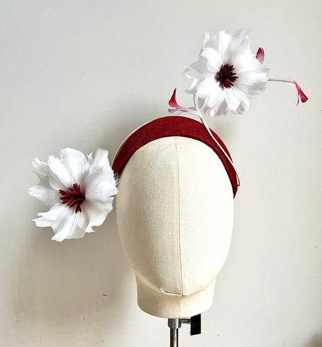 Norah - Red & White Floral Feather Bandeau