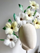 Caity - Lemon Yellow & White Floral Feather Fascinator