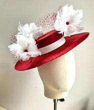 Izzie - Red & White Floral Boater Hat - MM1169