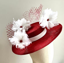 Izzie - Red & White Floral Boater Hat - MM1169