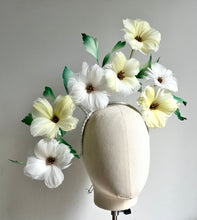 Caity - Lemon Yellow & White Floral Feather Fascinator