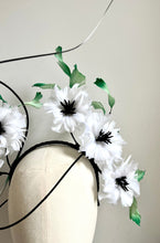 Mona - White, Black & Green Feather Flower Fascinator