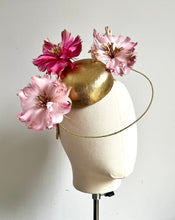 Peyton - Pink &  Gold Leather & Feather Fascinator