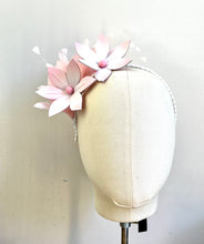 Addie - Pink  & White Leather & Feather Fascinator