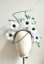 Mona - White, Black & Green Feather Flower Fascinator