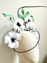 Mona - White, Black & Green Feather Flower Fascinator