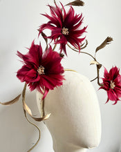 Celina - Burgundy Feather Flower Fascinator