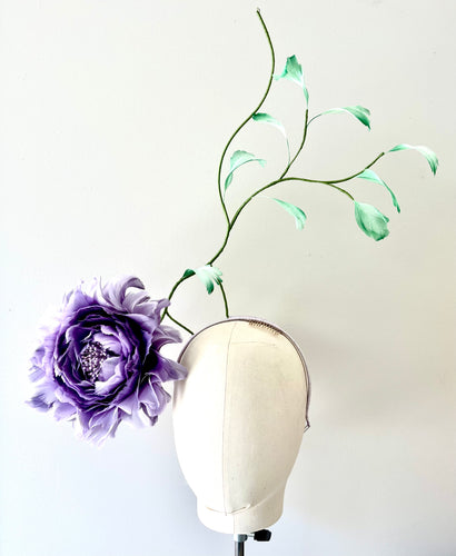 Halli - Purple Feather Flower Fascinator