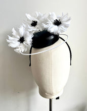 Peyton - Black & White Leather & Feather Fascinator