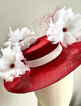Izzie - Red & White Floral Boater Hat - MM1169