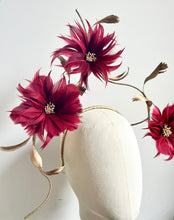 Celina - Burgundy Feather Flower Fascinator