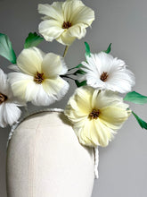 Caity - Lemon Yellow & White Floral Feather Fascinator