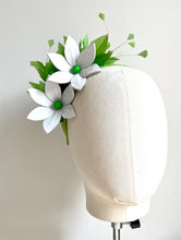 Addie - Green & White Leather & Feather Fascinator