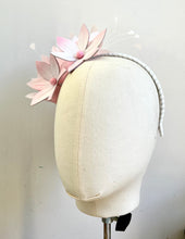Addie - Pink  & White Leather & Feather Fascinator