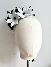 Kat - Black & White Leather and Feather Fascinator - MM844