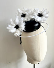Peyton - Black & White Leather & Feather Fascinator
