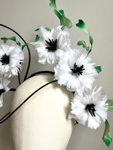 Mona - White, Black & Green Feather Flower Fascinator