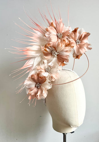 Letti - Apricot and Ivory Floral Feather Fascinator