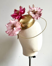 Peyton - Pink &  Gold Leather & Feather Fascinator