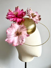 Peyton - Pink &  Gold Leather & Feather Fascinator