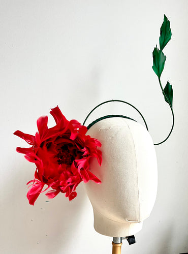 Summer - Red Feather Floral Fascinator