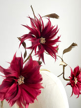 Celina - Burgundy Feather Flower Fascinator