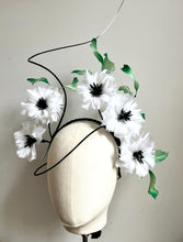 Mona - White, Black & Green Feather Flower Fascinator