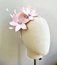 Addie - Pink  & White Leather & Feather Fascinator