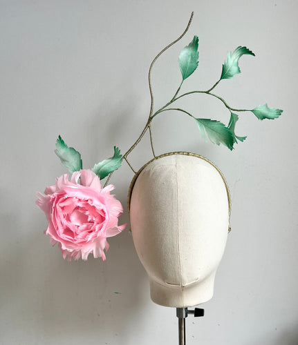 Halli - Pink Feather Flower Fascinator