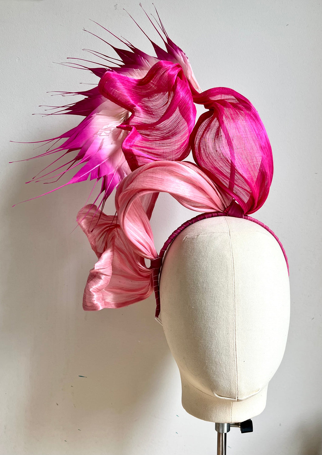 Margie - Pink Silk & Feather Fascinator