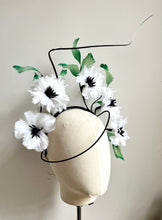 Mona - White, Black & Green Feather Flower Fascinator