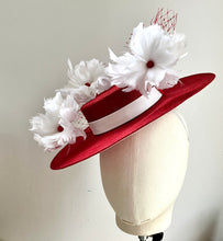 Izzie - Red & White Floral Boater Hat - MM1169
