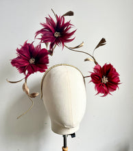 Celina - Burgundy Feather Flower Fascinator
