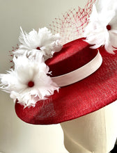 Izzie - Red & White Floral Boater Hat - MM1169
