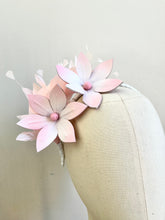 Addie - Pink  & White Leather & Feather Fascinator