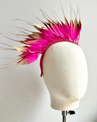 Feather Flower Crown - Hot Pink & Gold