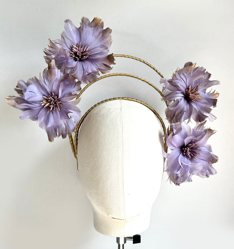 Heather - Lilac & Gold Feather Floral Fascinator