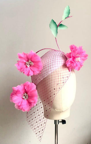 Candie - Pink Feather Flower Hat - MM1236